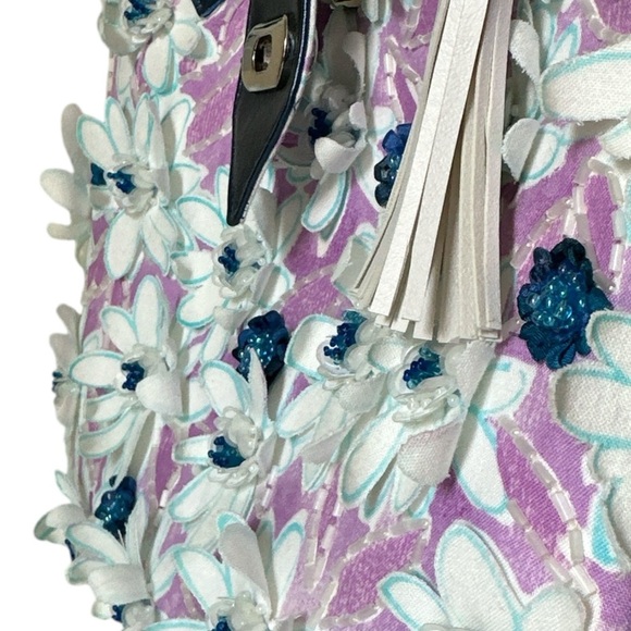 Handmade Floral Blue and Purple Women's Bag - Picture 8 of 8